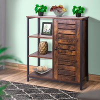 Wooden Storage Cabinet with Shutter Door and 3 Compartments, Rustic Brown - BM222534