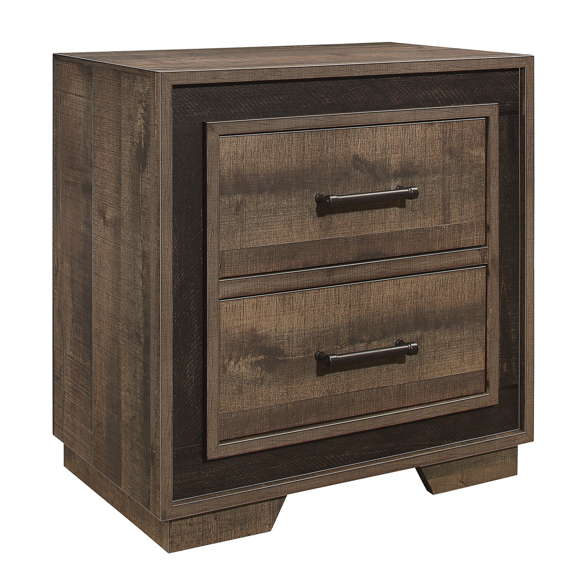Wooden Nightstand with Sled Base and Metal Bar Pulls, Brown - BM222691