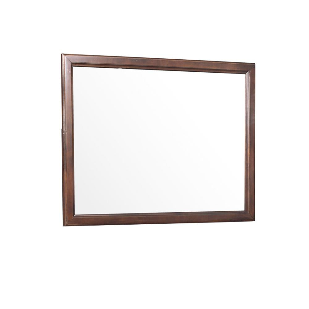 38 Inch Wooden Landscape Mirror, Molded Details, Dual Texture, Brown - BM222704