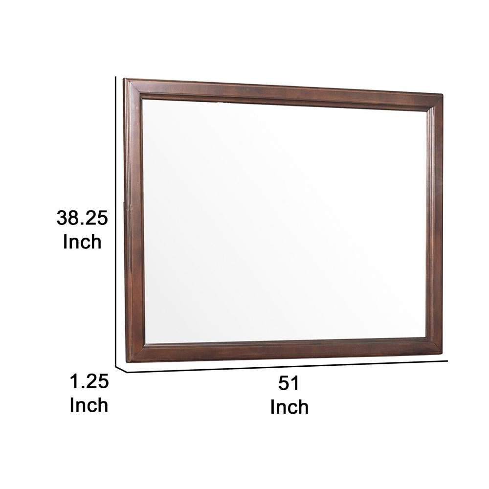 38 Inch Wooden Landscape Mirror, Molded Details, Dual Texture, Brown - BM222704