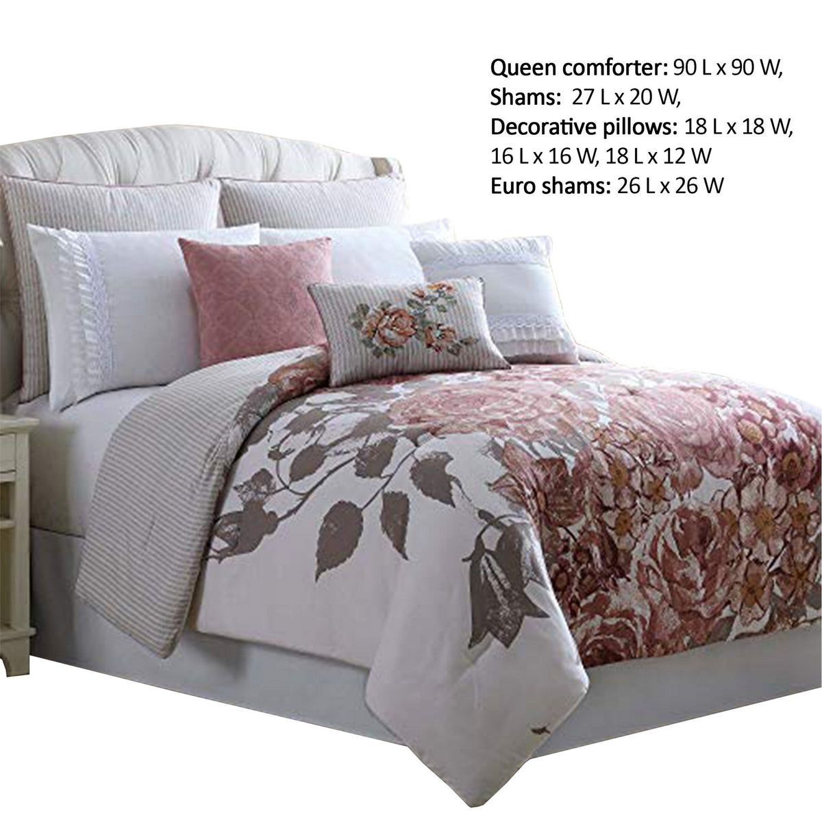 Ghent 8 Piece Queen Comforter Set with Floral Panel Print The Urban Port, Multicolor - BM222751