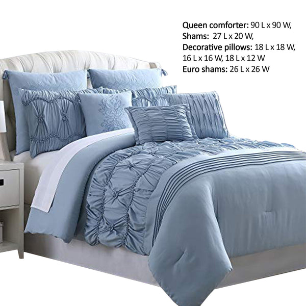 Bratislava 8 Piece Queen Comforter Set with Pinch Pleating The Urban Port, Blue - BM222757