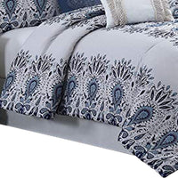 Constanta 8 Piece King Comforter Set with Floral Print The Urban Port, Blue and White - BM222762