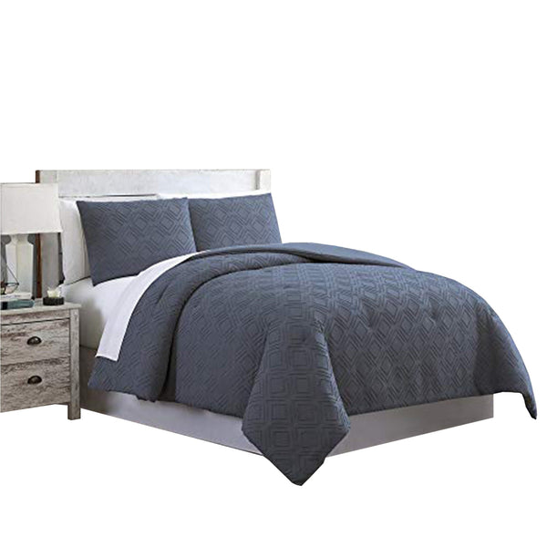 Gothenburg 3 Piece Diamond Pattern King Size Comforter Set The Urban Port, Navy Blue - BM222787