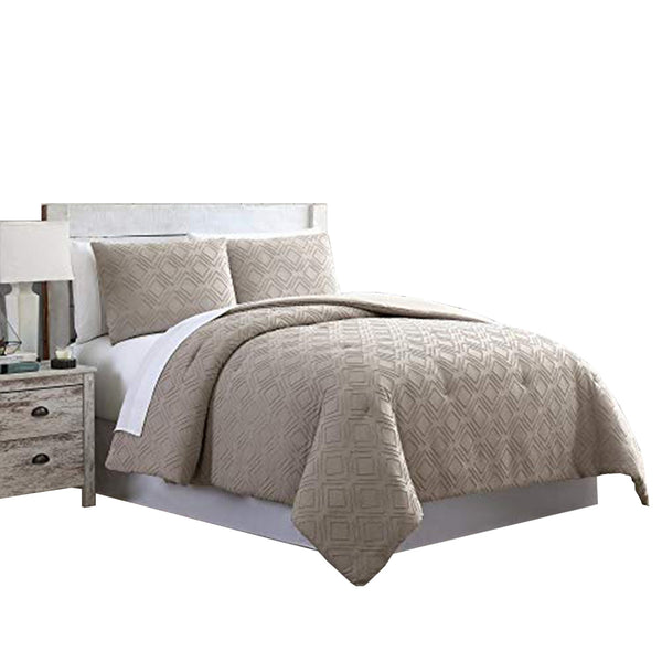 Gothenburg 3 Piece Diamond Pattern King Comforter Set The Urban Port, Taupe Brown - BM222789