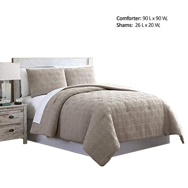 Gothenburg 3 Piece Diamond Pattern Queen Comforter Set The Urban Port, Taupe Brown - BM222790