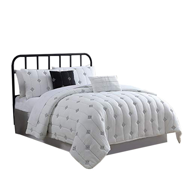 Bucharest 5 Piece Embroidered King Comforter Set with Pleats The Urban Port, White - BM222799