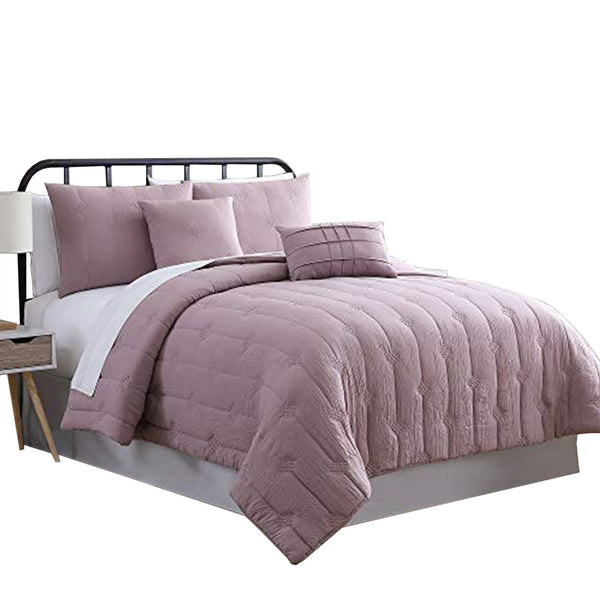 Bucharest 5 Piece Embroidered King Comforter Set with Pleats The Urban Port, Purple - BM222801