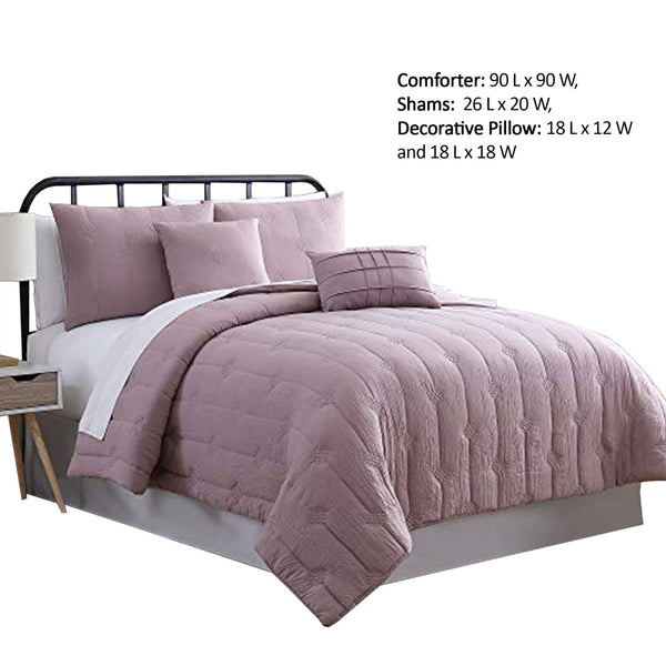 Bucharest 5 Piece Embroidered Queen Comforter Set with Pleats The Urban Port, Purple - BM222802