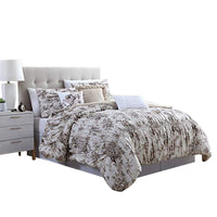 Lyon 6 Piece Floral King Comforter Set with Shirring The Urban Port, Beige and Brown - BM222809