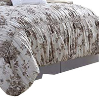 Lyon 6 Piece Floral King Comforter Set with Shirring The Urban Port, Beige and Brown - BM222809