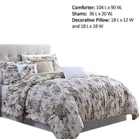 Lyon 6 Piece Floral King Comforter Set with Shirring The Urban Port, Beige and Brown - BM222809