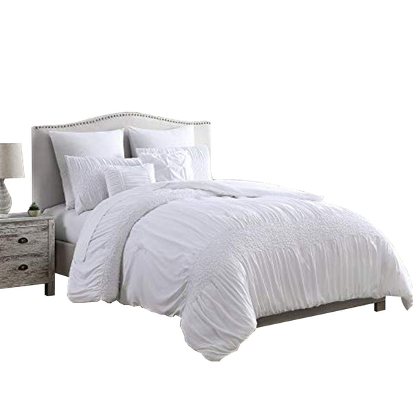 Hamburg 7 Piece King Size Comforter Set with Textured Details The Urban Port, White - BM222815