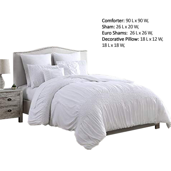 Hamburg 7 Piece Queen Size Comforter Set with Textured Details The Urban Port, White - BM222816