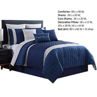 Basel Pleated Queen Comforter Set with Diamond Pattern The Urban Port, Blue and White - BM222818