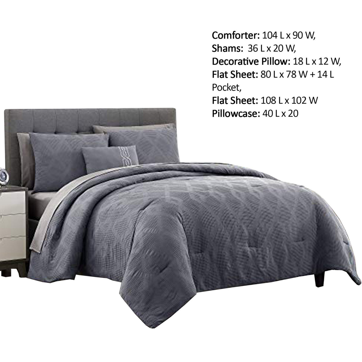 Salzburg Textured King Size Comforter Set with Diamond Pattern The Urban Port, Gray - BM222819