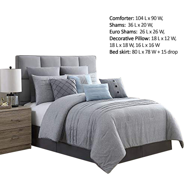 Rhodes Town Textured Print King Size Comforter Set with Pleats, Gray - BM222821
