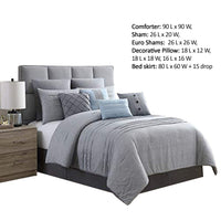 Rhodes Town Textured Print Queen Size Comforter Set with Pleats, Gray - BM222822