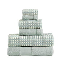 Porto 6 Piece Dual Tone Towel Set with Jacquard Grid Pattern The Urban Port, Blue - BM222846