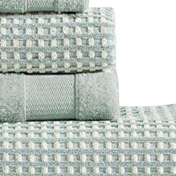 Porto 6 Piece Dual Tone Towel Set with Jacquard Grid Pattern The Urban Port, Blue - BM222846