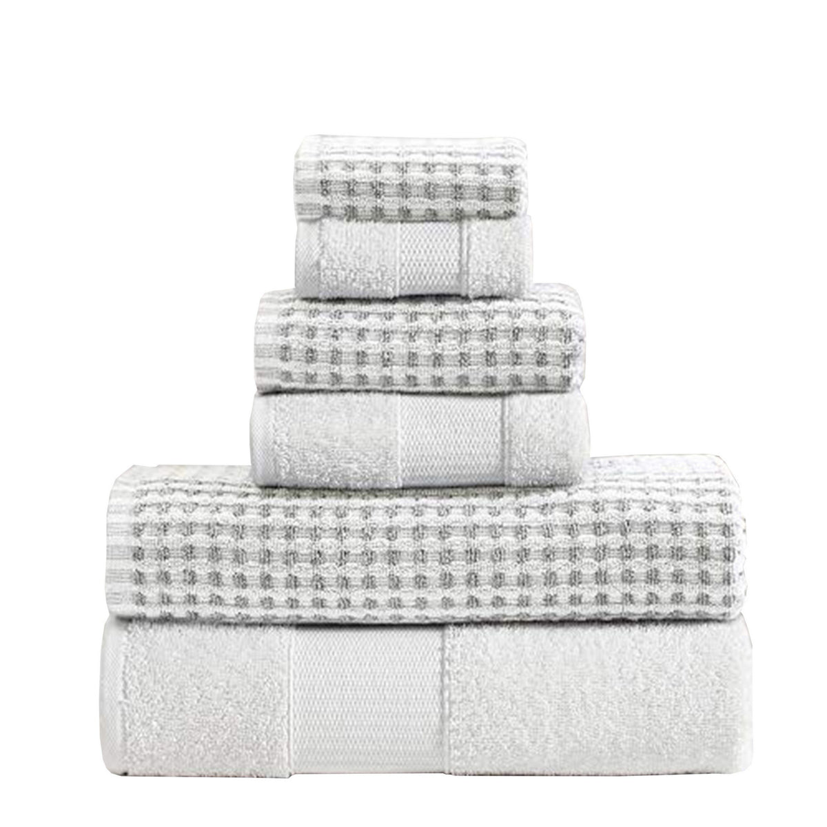 Porto 6 Piece Dual Tone Towel Set with Jacquard Grid Pattern The Urban Port, White - BM222848