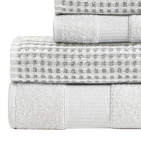 Porto 6 Piece Dual Tone Towel Set with Jacquard Grid Pattern The Urban Port, White - BM222848