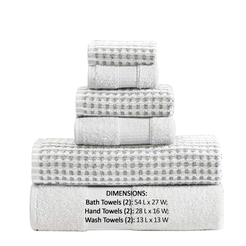 Porto 6 Piece Dual Tone Towel Set with Jacquard Grid Pattern The Urban Port, White - BM222848