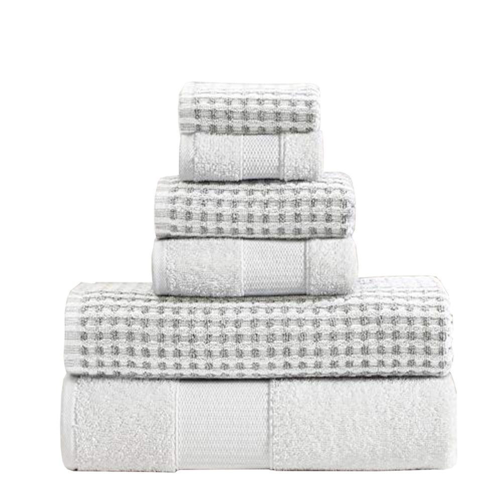 Porto 6 Piece Dual Tone Towel Set with Jacquard Grid Pattern The Urban Port, White - BM222848