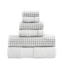 Porto 6 Piece Dual Tone Towel Set with Jacquard Grid Pattern The Urban Port, White - BM222848