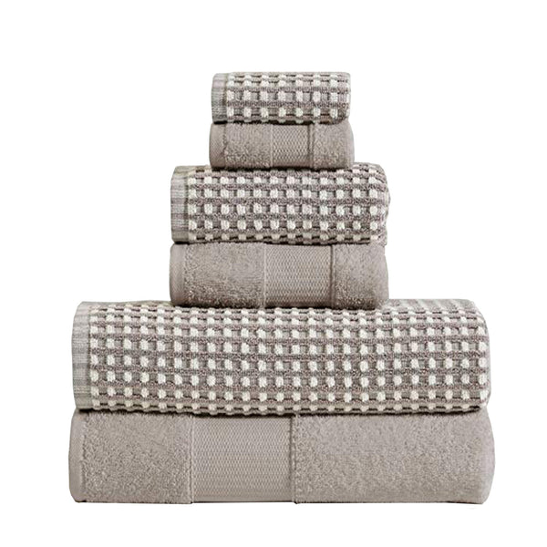 Porto 6 Piece Dual Tone Towel Set with Jacquard Grid Pattern The Urban Port, Beige - BM222850