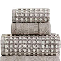 Porto 6 Piece Dual Tone Towel Set with Jacquard Grid Pattern The Urban Port, Beige - BM222850