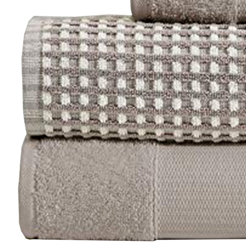 Porto 6 Piece Dual Tone Towel Set with Jacquard Grid Pattern The Urban Port, Beige - BM222850