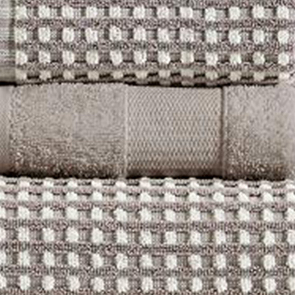 Porto 6 Piece Dual Tone Towel Set with Jacquard Grid Pattern The Urban Port, Beige - BM222850