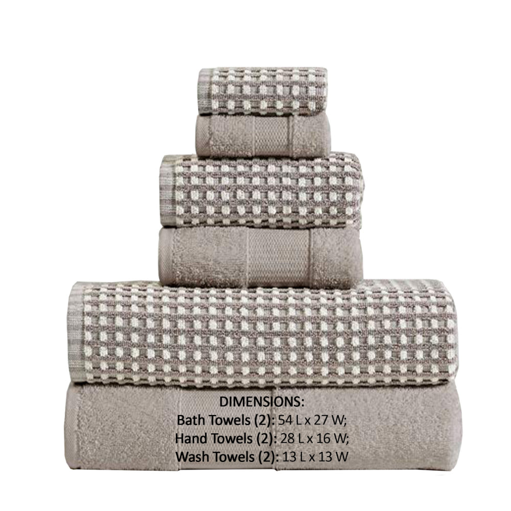 Porto 6 Piece Dual Tone Towel Set with Jacquard Grid Pattern The Urban Port, Beige - BM222850