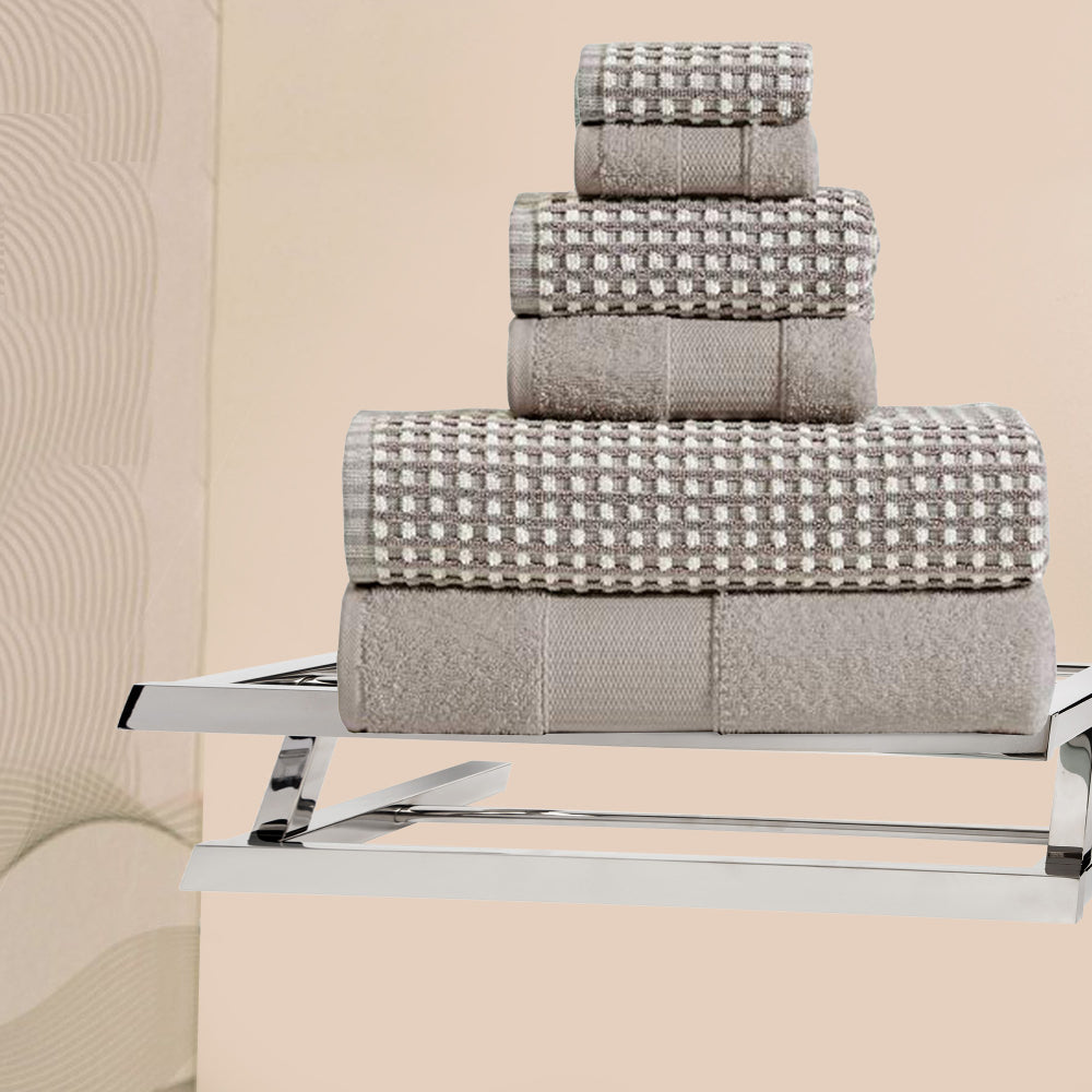 Porto 6 Piece Dual Tone Towel Set with Jacquard Grid Pattern The Urban Port, Beige - BM222850