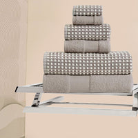 Porto 6 Piece Dual Tone Towel Set with Jacquard Grid Pattern The Urban Port, Beige - BM222850