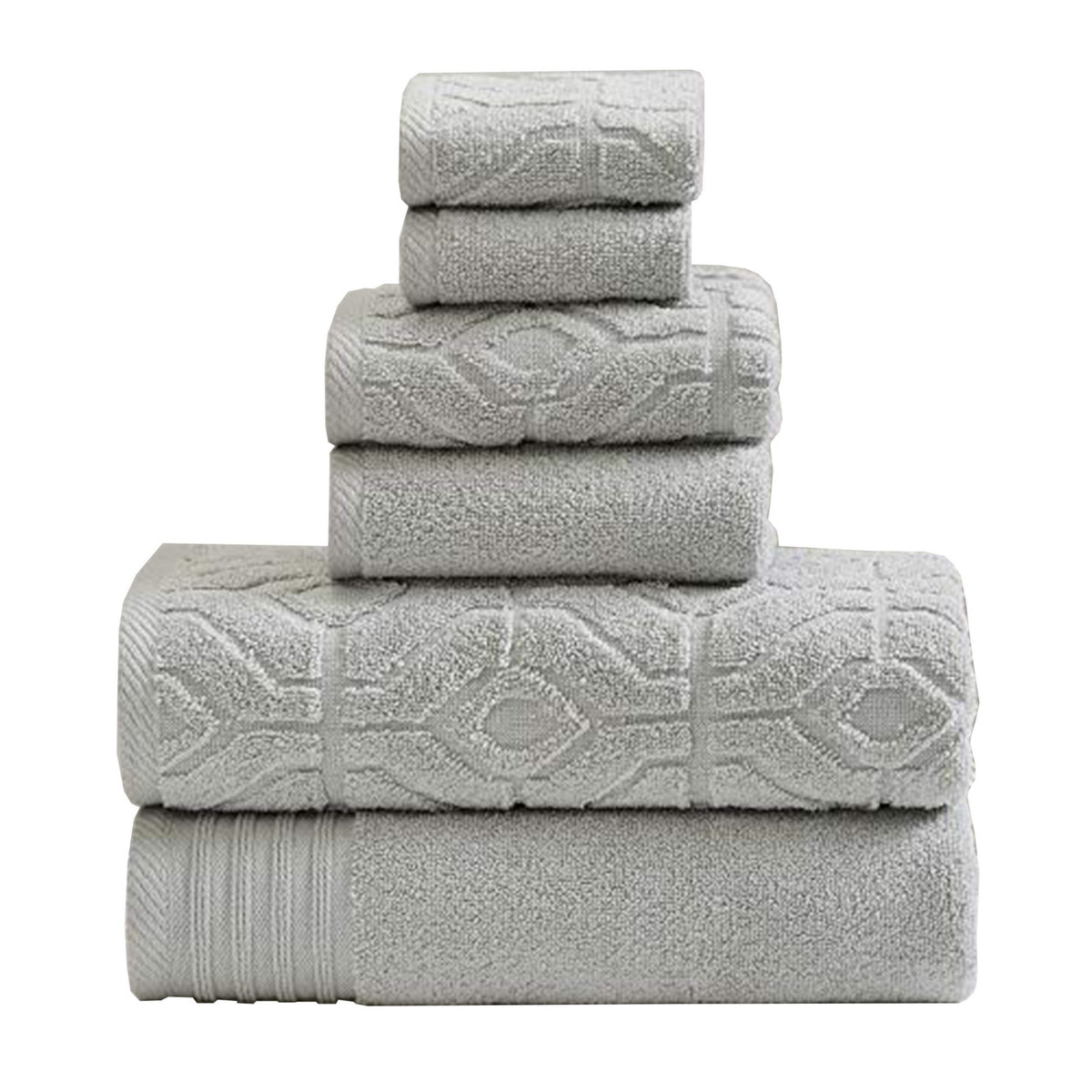 Granada 6 Piece Yarn Dyed Towel Set with Jacquard Stripe Pattern The Urban Port,Gray - BM222853