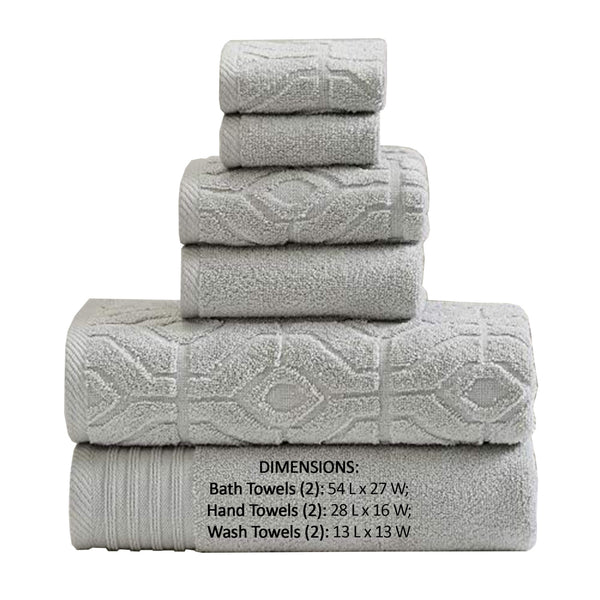 Granada 6 Piece Yarn Dyed Towel Set with Jacquard Stripe Pattern The Urban Port,Gray - BM222853