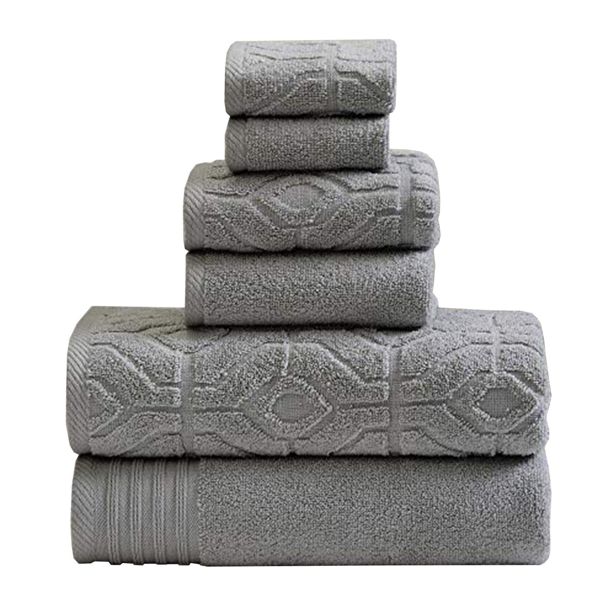 Granada 6 Piece Towel Set with Jacquard Stripe Pattern The Urban Port, Dark Gray - BM222854