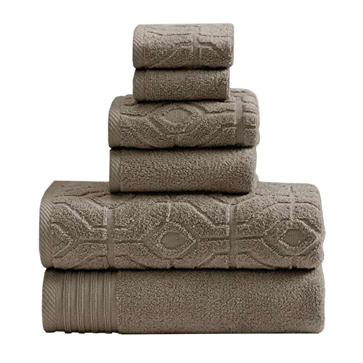 Granada 6 Piece Towel Set with Jacquard Stripe Pattern The Urban Port, Taupe Brown - BM222855