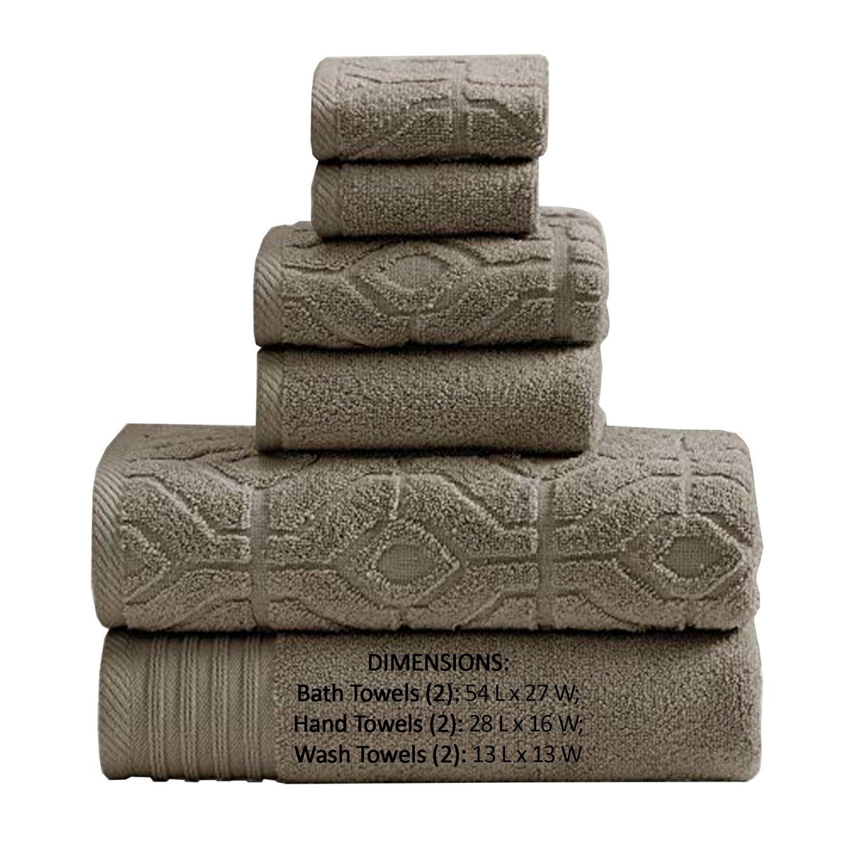 Granada 6 Piece Towel Set with Jacquard Stripe Pattern The Urban Port, Taupe Brown - BM222855