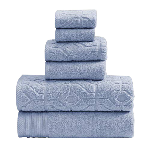 Granada 6 Piece Yarn Dyed Towel Set with Jacquard Stripe Pattern The Urban Port,Blue - BM222856