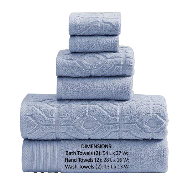 Granada 6 Piece Yarn Dyed Towel Set with Jacquard Stripe Pattern The Urban Port,Blue - BM222856