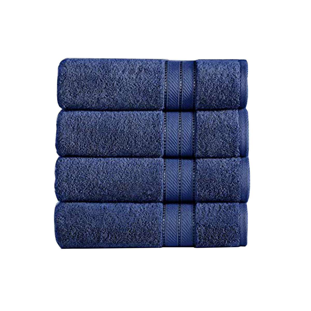 Bergamo 4 Piece Spun loft Towels with Stripe and Twill Weave The Urban Port,Dark Blue - BM222859