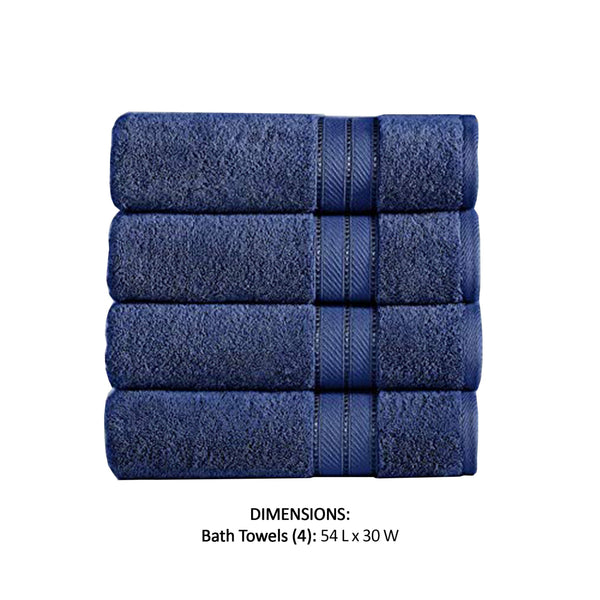 Bergamo 4 Piece Spun loft Towels with Stripe and Twill Weave The Urban Port,Dark Blue - BM222859