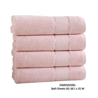 Bergamo 4 Piece Spun loft Bath Sheets with Twill Weaving, Pink - BM222866