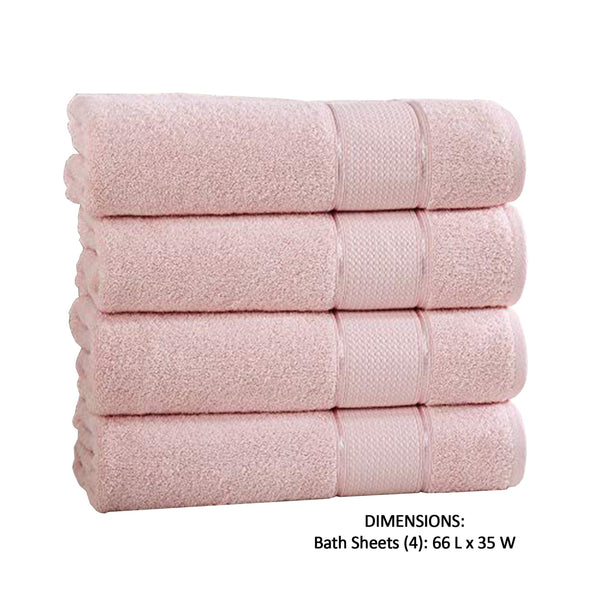 Bergamo 4 Piece Spun loft Bath Sheets with Twill Weaving, Pink - BM222866