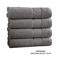 Bergamo 4 Piece Spun loft Bath Sheets with Twill Weave The Urban Port,Charcoal Gray - BM222868