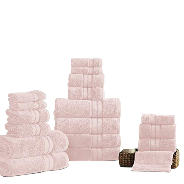 Bergamo 18 Piece Spun loft Towel Set with Striped Pattern, Pink - BM222874