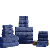 Bergamo 18 Piece Spun loft Towel Set with Striped Pattern The Urban Port, Dark Blue - BM222875